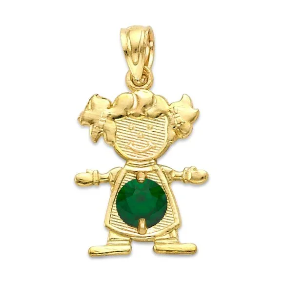 10k Solid Gold Newborn Baby Girl Pendant with Birthstone of Choice for Necklace - Picture 14 of 16